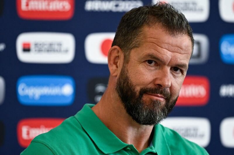 Ireland's head coach Andy Farrell looks on as he addresses a press conference north of Paris. Photograph: Julien de Rosa/AFP via Getty