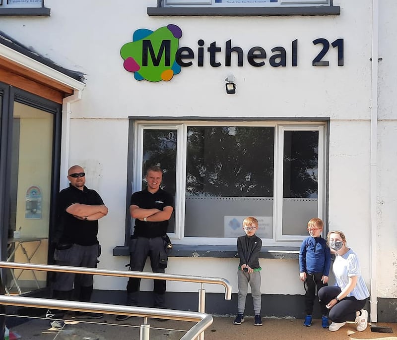 Brian Maher and James Devaney from CM Signs, along with Cillian and Conor Keane, and speech and language therapist Eimear Ryan. The house in Co Tipp was converted into Meitheal 21, an activities centre for the Tipperary branch of Down Syndrome Ireland, thanks to a massive volunteering effort.