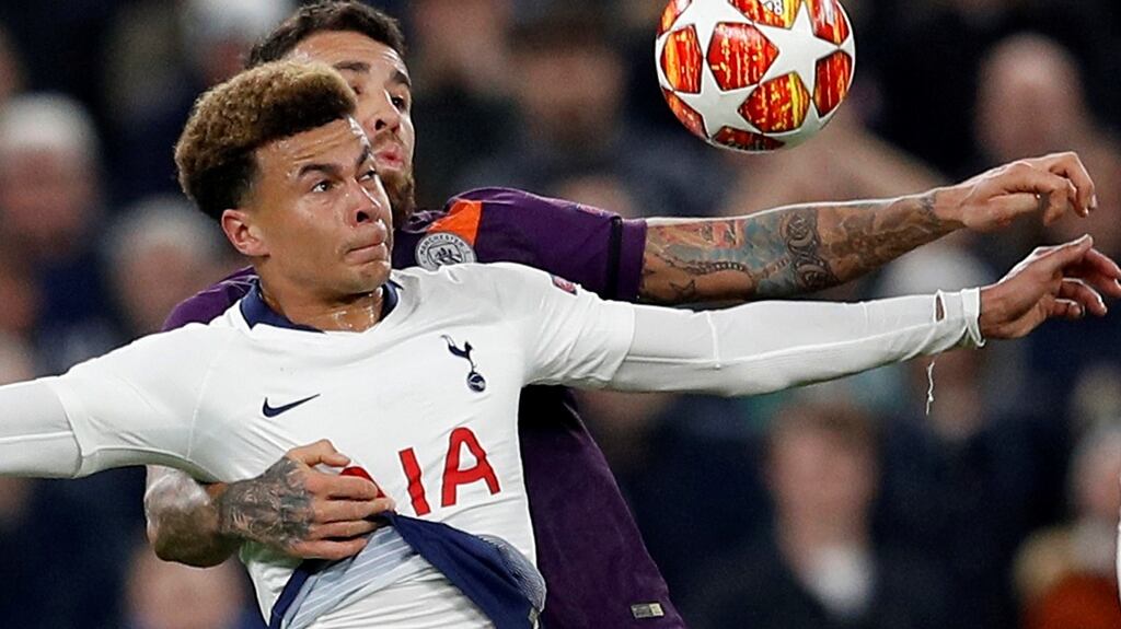 Dele Alli is a doubt for Tottenham’s game against Huddersfield after breaking his hand in two places against Manchester City in the Champions League. Photograph: Peter Nicholls/Reuters