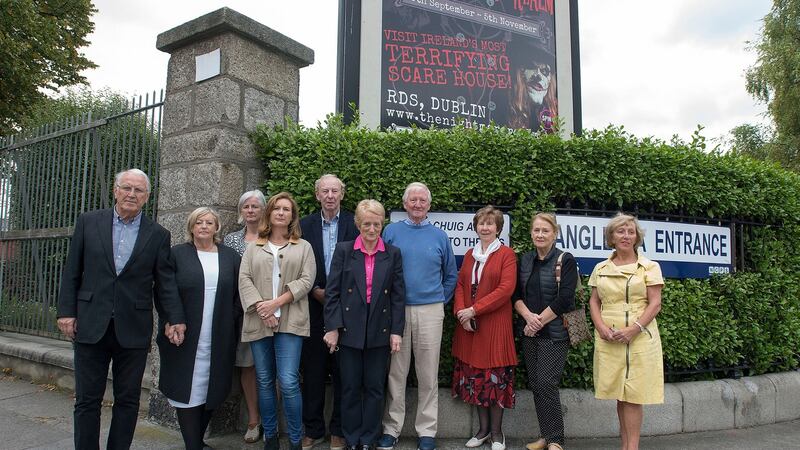 A group of local residents opposed to the proposed stadium development in the RDS. Pictured from left: Barry and Gabrielle Twohig, Kathy Culligan, Dee Barry, Tom Dillon, Josephine and Pat Molloy, Carmel Chambers, Marianne Moroney, Mona McGarry.Photograph: Dave Meehan/The Irish Times