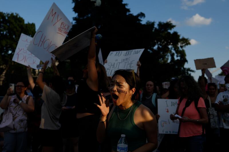 Abortion-rights activist Robin Gwak protests in front of the Supreme Court in Washington, DC. Photograph: Anna Moneymaker/Getty Images