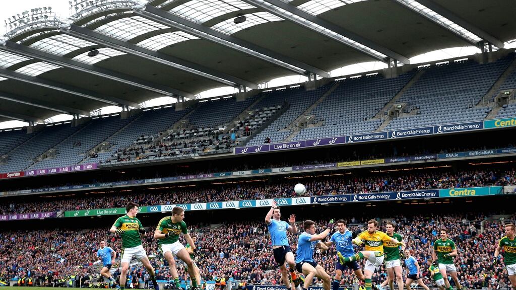 Dublin and Kerry in action in last April’s Allianz Football League Division 1 Final at Croke Park. Photograph: Ryan Byrne/Inpho