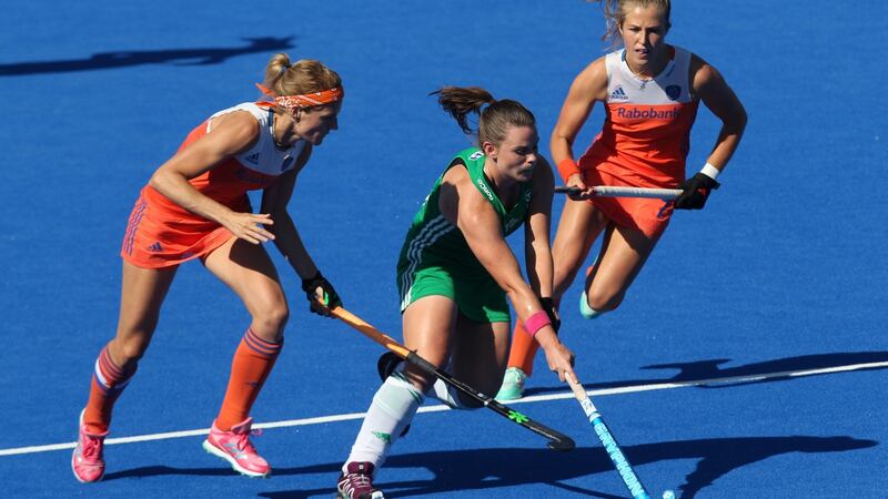 Ireland’s Lizzie Colvin in action during during the final of the FIH Women’s Hockey World Cup against the Netherlands at Lee Valley Hockey and Tennis Centre. Photograph: Sean Dempsey/EPA