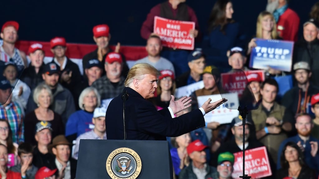 US president Donald Trump addresses supporters at a  rally in Missoula, Montana, on Thursday, where he praised a politician for attacking a reporter. Photograph: Nicholas Kamm/AFP/Getty Images