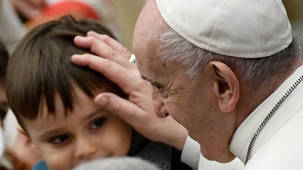 There, there pet. Pope Francis blesses a child. Photograph: Filippo Monteforte/AFP via Getty