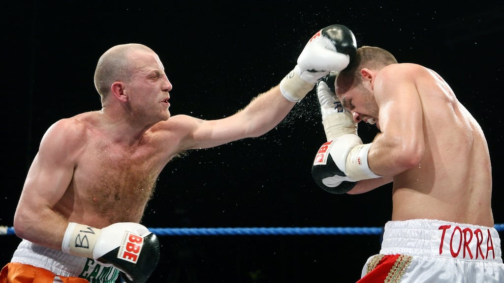 Eamonn Magee (L) pictured during a fight against Scotland’s Kevin Anderson in 2007. Photograph: William Cherry/Press Eye/Inpho