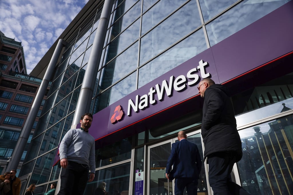NatWest and other UK banks fell amid reports they may be hit with a windfall tax. Photograph: Hollie Adams/Bloomberg