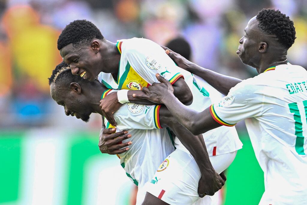 Senegal's midfielder Lamine Camara celebrates with teammates. Photograph: Issouf Sanogo/AFP via Getty