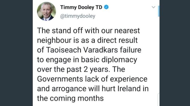 Timmy Dooley’s tweet on Tuesday, later deleted from the social media platform. Photograph: Twitter