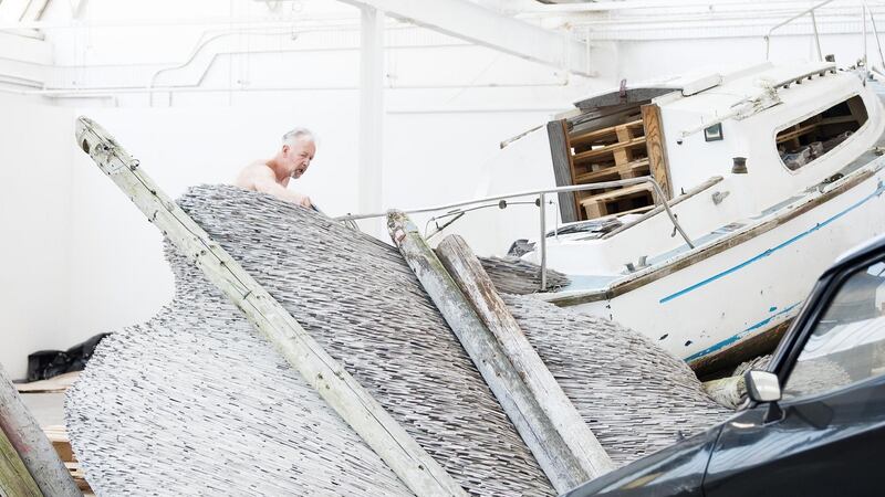 David Mach at work on ‘Rock ‘n’ Roll’, Galway. Photograph: Andrew Downes