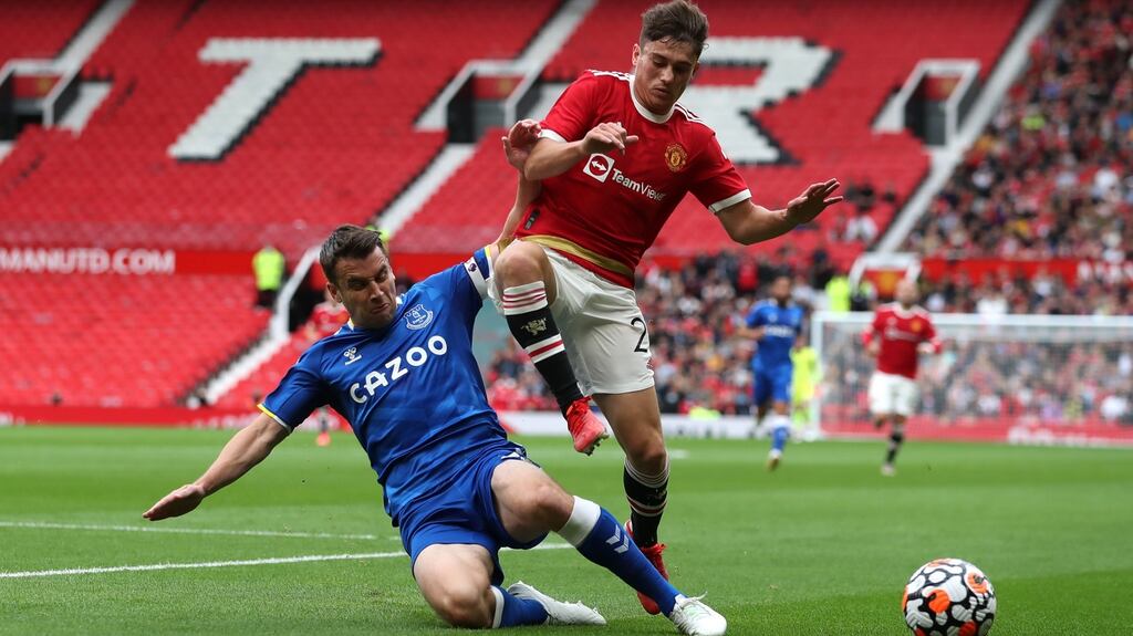Séamus Coleman tackles Daniel James during a friendly at Old Trafford last weekend. Photo: Jan Kruger/Getty Images