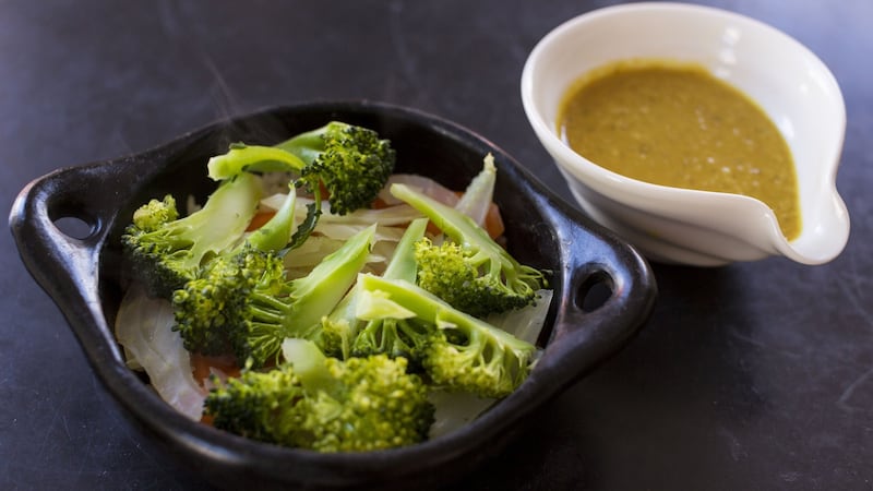 Vegetables with sushi rice. Photograph: Emma Jervis