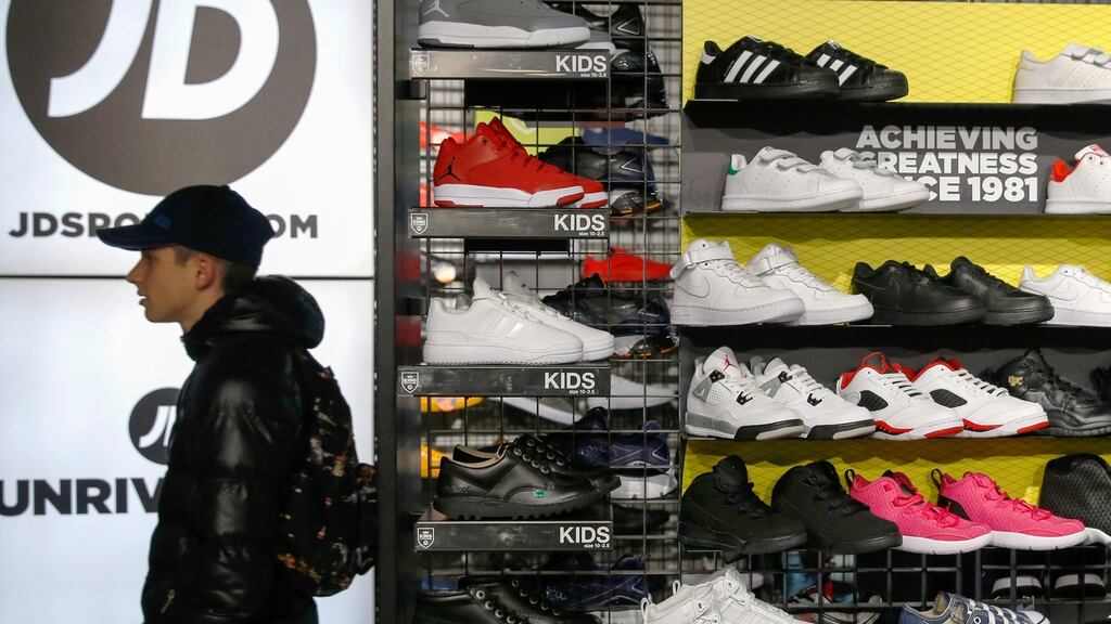 JD Sports Fashion: headline profit before tax and exceptional items rose to a record £244.8 million (€287 million) from £157.1 million a year earlier. Photograph: Luke MacGregor/Bloomberg