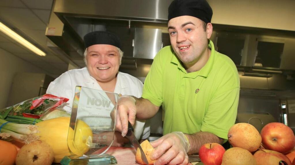 Tony Sewell with Deborah Elliot-Gracey from Mount Charles Catering, which was named as Employer of the Year 2013 by social enterprise organisation NOW.