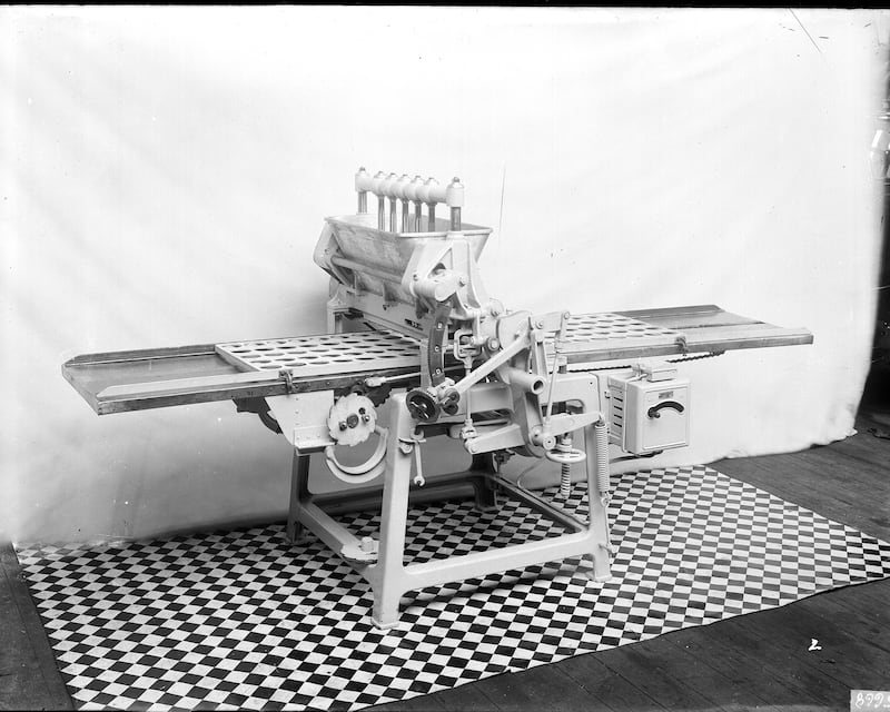 To Make a Monument, a new project by artist Jan McCullough and Household taking inspiration from archive photographs commissioned in the 1930s that document the machines and wares produced in Belfast. Pancake Machine, University Street Belfast 1930, Courtesy AR Hogg Archive / National Museums NI