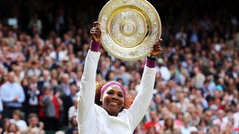Serena Williams celebrates her fifth singles victory at Wimbledon in 2012 after she beat Poland’s Agnieszka Radwanska. Photograph: Julian Finney/Getty Images