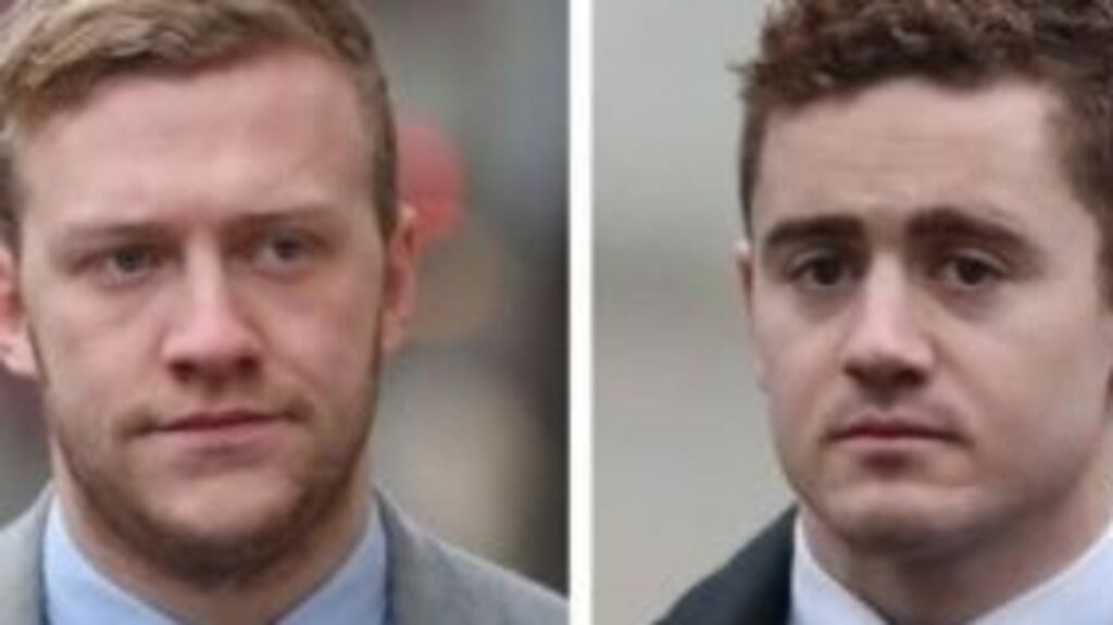 Stuart Olding (left) and Paddy Jackson are charged with rape. Photograph: Niall Carson/PA