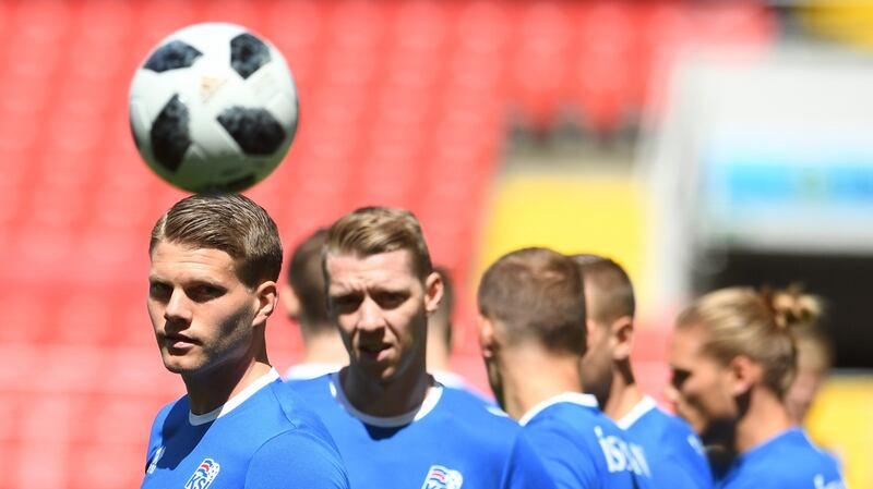 Iceland’s Bjorn Bergmann Sigurdarson during a training session ahead of today’s match with Argentina. Photograph: EPA