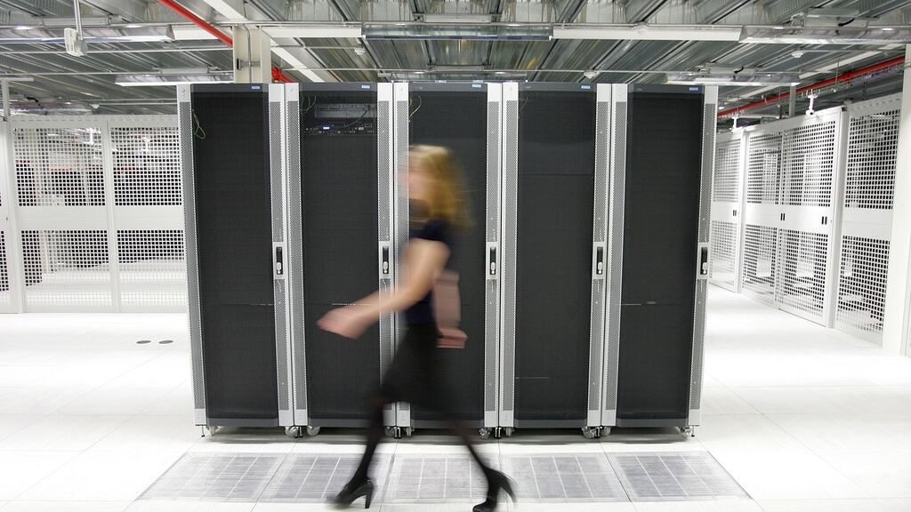 Server cabinets on the data centre floor at the Telecity Data Storage Centre in Ballycoolin, Dublin, where critical internet services are run.(Photograph: Alan Betson / THE IRISH TIMES)