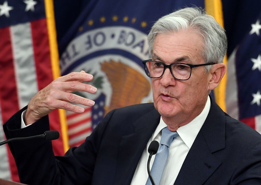 Jerome Powell, Federal Reserve Board chairman: the Fed has raised its benchmark lending rate this week, continuing a hiking cycle to tackle high inflation while warning that recent banking troubles could hit households and businesses. Photograph: Olivier Douliery/AFP/Getty Images