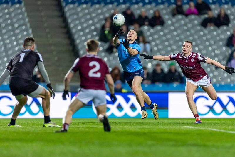 Dublin’s Con O’Callaghan scoring a point against Galway during their league match at Croke Park. Photograph: Morgan Treacy/Inpho