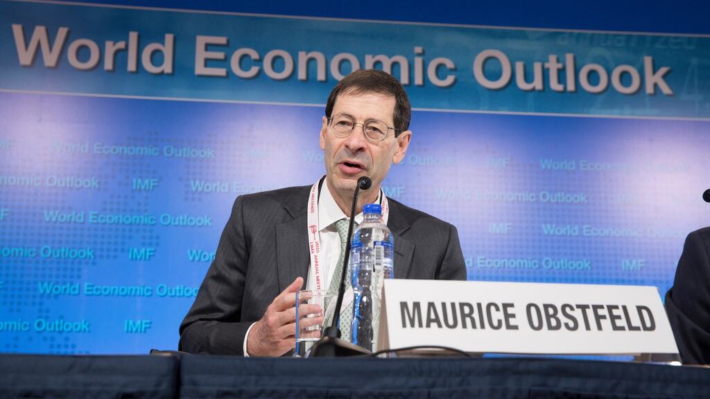 International Monetary Fund chief economist Maurice Obstfeld answers questions at the World Economic Outlook Press Conference in Lima, Peru. Photograph: Stephen Jaffe/IMF via Getty Images