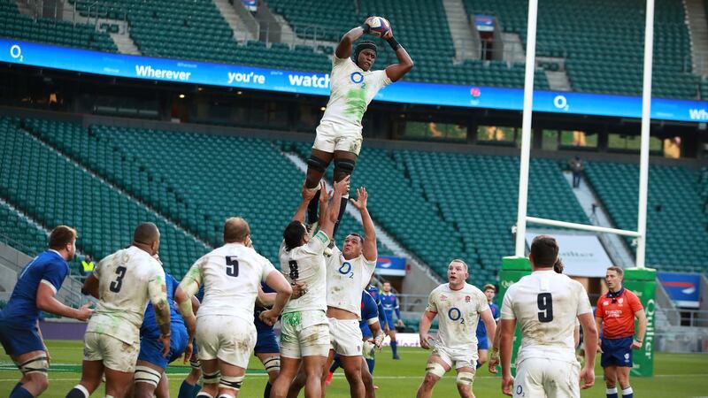 England’s Maro Itoje wins the lineout ball during the Autumn Nations Cup final against France at Twickenham on December 6th, 2020. Photograph: David Rogers/RFU Collection via Getty Images