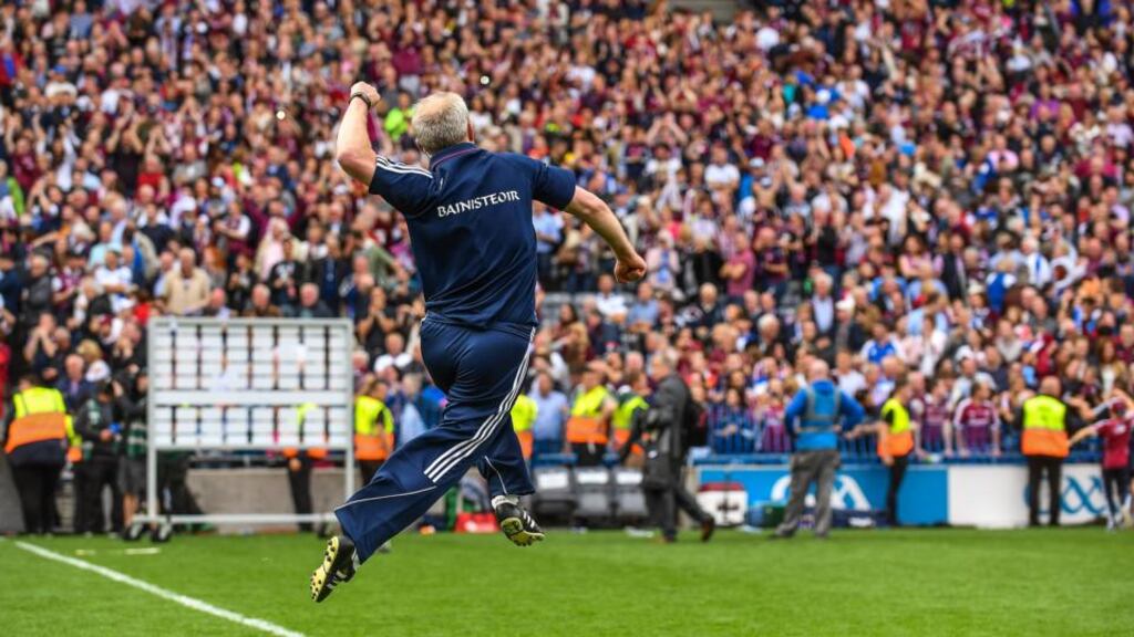 Micheál Donoghue: only when the final whistle went was the Galway manager swept up in the emotion of it all. Photograph: Sam Barnes/Sportsfile via Getty