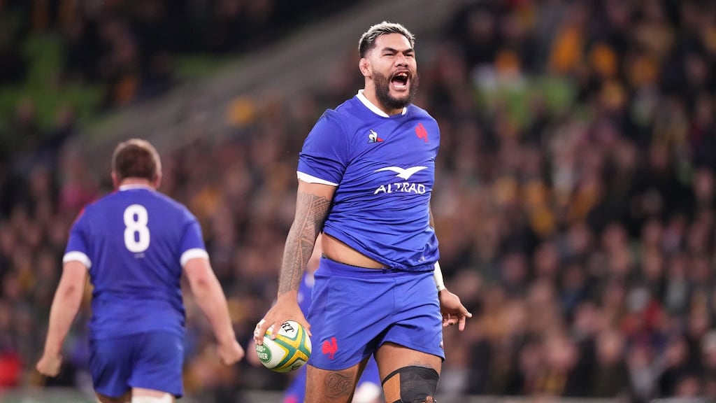 Gaetan Barlot of France celebrates as they beat Australia in Melbourne. Photo: Scott Barbour/EPA