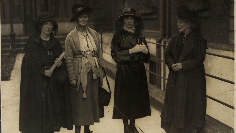 Kathleen Clarke, Countess Markievicz, Kathleen O’Callaghan and Margaret Pearse at the Mansion House in Dublin in July 1921. Photograph: WD Hogan/National Library of Ireland