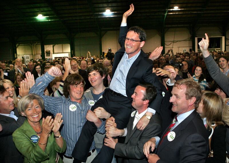 George Lee celebrates winning a byelection for Fine Gael in Dublin South in 2009. Photograph: Matt Kavanagh