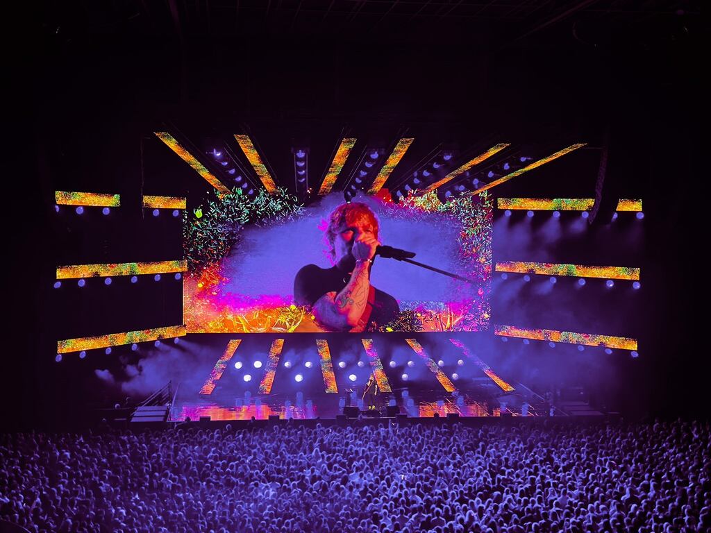 Ed Sheeran performing at 3Arena, Dublin, on Thursday night. Photograph: Shiv Kelly/@shivkelli/Twitter