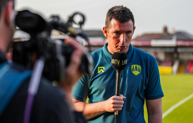 Cork City manager Ger Nash speaks to LOITV before a match against Waterford in August. Photograph: James Lawlor/Inpho