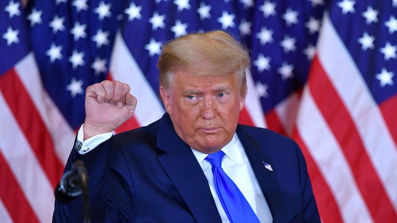 US president Donald Trump gestures after speaking in the East Room of the White House in Washington, DC, early today. Photograph: Mandel Ngan/AFP/Getty