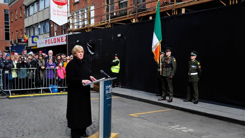Heather Humphreys on Moore Street in Dublin during a 1916 Rising commemoration. Photograph: Aidan Crawley