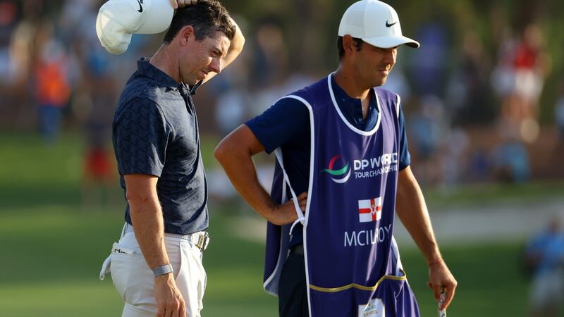 Rory McIlroy dejected on the 18th green. Photo: Andrew Redington/Getty Images