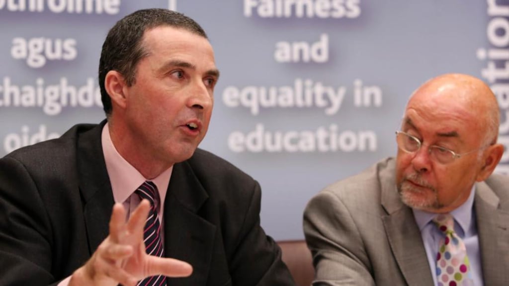 Hubert Loftus and the Minister for Education and Skills Ruairí Quinn at the publication of new anti bullying procedures. Photograph: Sam Boal/Photocall Ireland