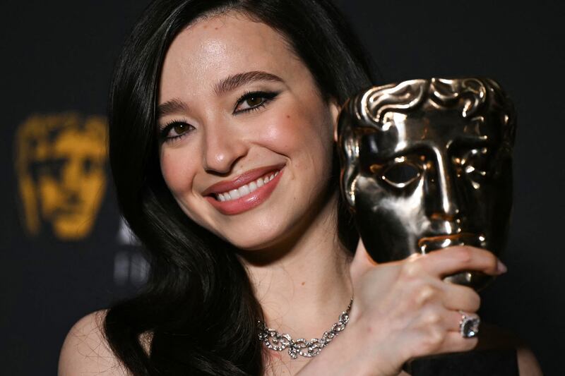 Baftas 2025: Mikey Madison with her award for best leading actress, for Anora. Photograph: Justin Tallis/AFP via Getty