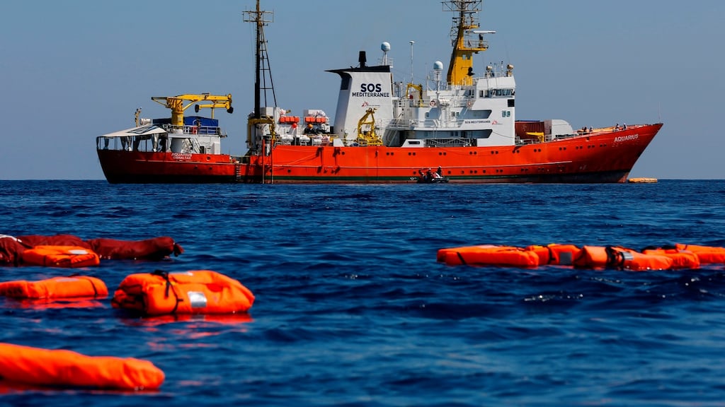 The  Aquarius rescue vessel pictured during a rescue drill between Lampedusa and Tunisia on June 23rd last. Photograph: Pau Barrena/AFP/Getty Images