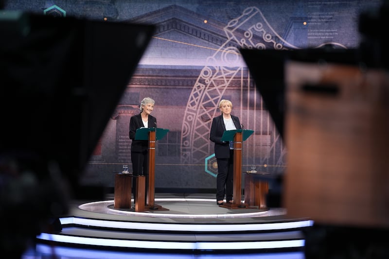 The candidates field questions during the RTÉ debate. Photograph: Niall Carson