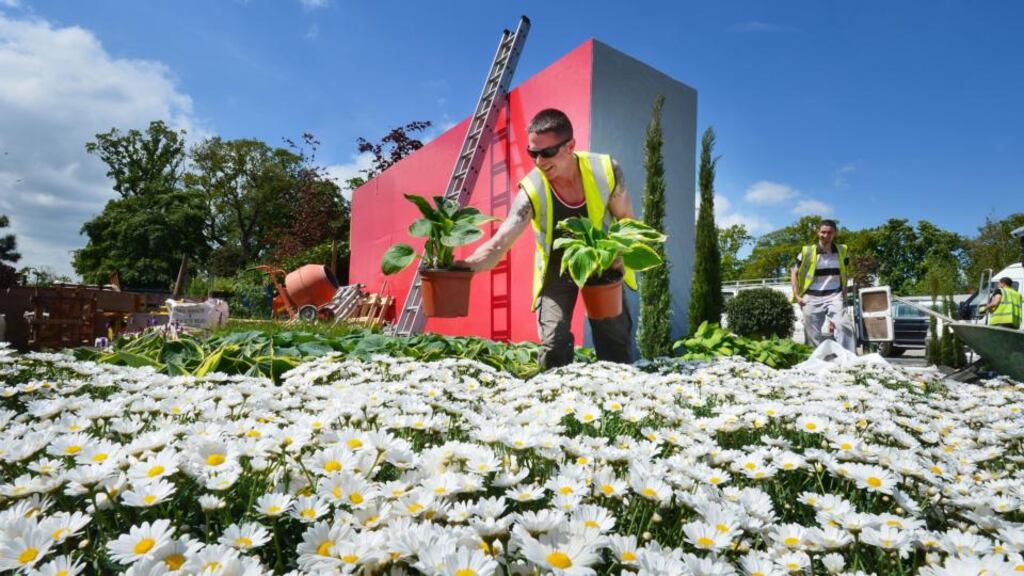 Niall Terry and Robert Rudden from Gardens Now in the “A Cranberry Gathering”, under construction at the Bloom festival 2013 in the Phoenix Park, Dublin. The Festival runs from Thursday, May 30th, to June 3rd. Photograph: Alan Betson