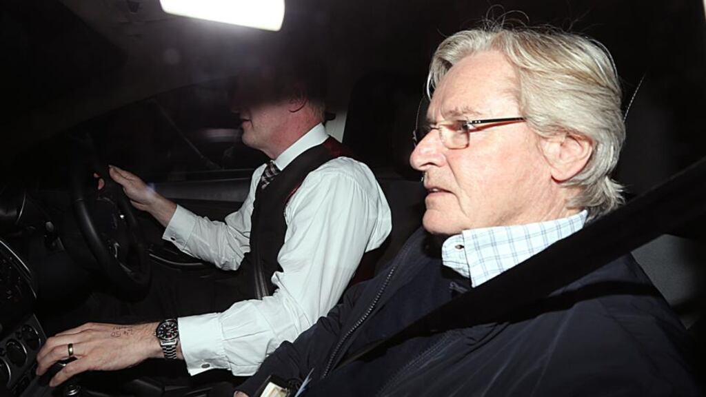 Coronation Street actor Bill Roache arriving home in Cheshire after he was arrested on suspicion of an historic allegation of a sexual assault. Photograph: PA