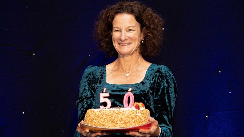 Sonia O’Sullivan after receiving a birthday cake on the occasion of her 50th birthday at the 2019 Irish Life Health Athletics Awards. File photograph: Inpho