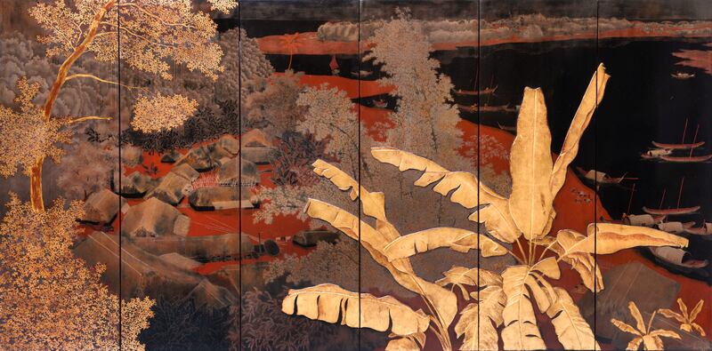A six-fold lacquer screen dating from 1943 (€200,000-€400,000) by Vietnamese artist Le Quoc Loc; Adam's.
