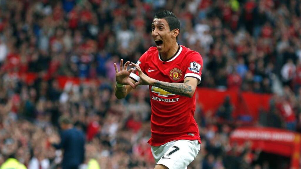 Manchester United’s Ángel di María celebrates after scoring against Queens Park Rangers at Old Trafford yesterday.  Photograph: Andrew Yates/Reuters