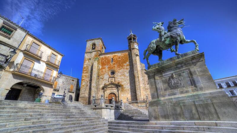 Extremadura: Plaza Mayor in Trujillo, including a statue of the conquistador Pizarro. Photograph: Getty