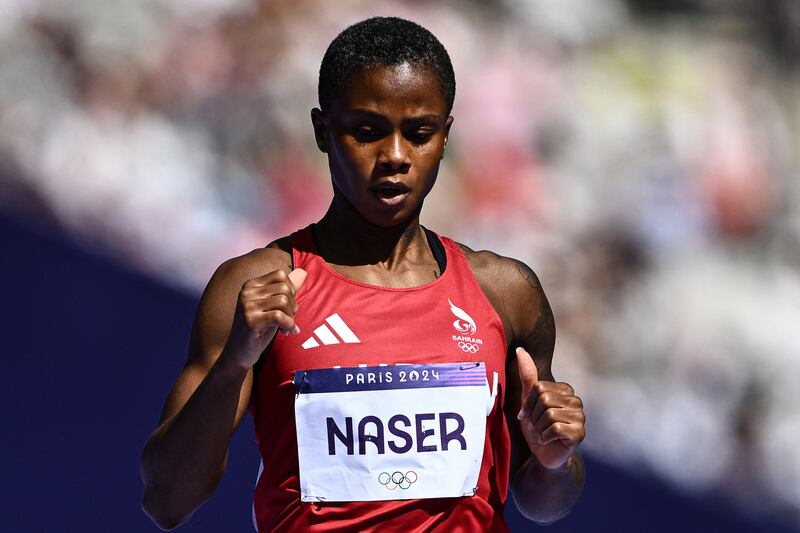 Bahrain's Salwa Eid Naser in the women's 400m heat at the Paris 2024 Olympic Games at Stade de France in August 2024. Photograph: Jewel Samad/AFP via Getty Images