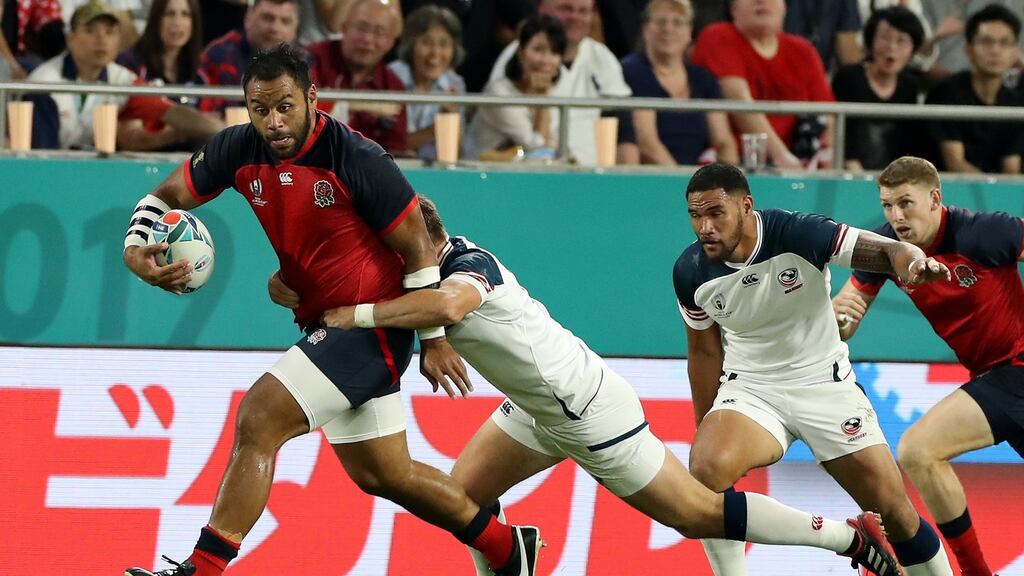 Billy Vunipola on the charge during England’s win over USA in Kobe last week. Photograph: David Rogers/Getty Images.