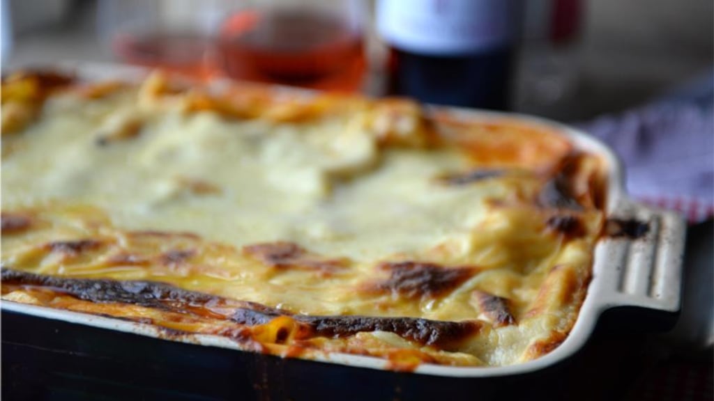 Pork, beef and white wine lasagne. Photograph: Dara Mac Dónaill