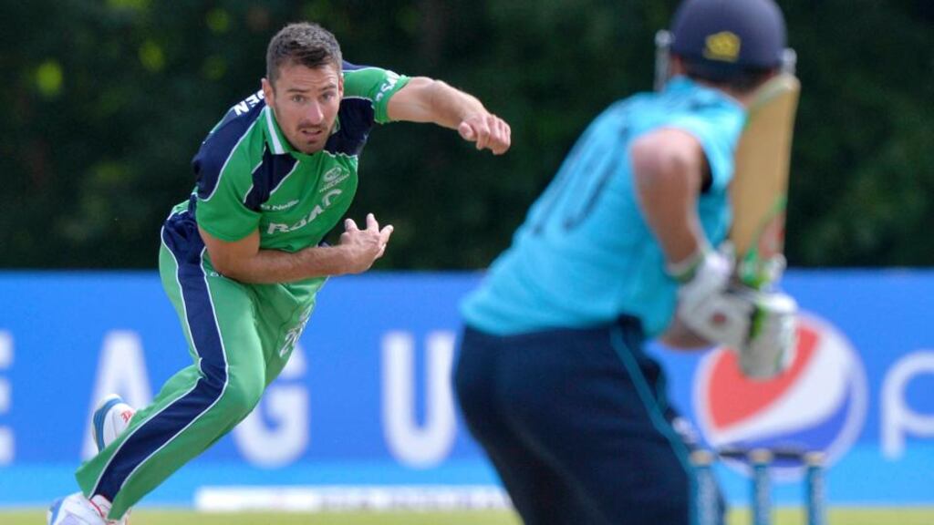 Max Sorensen claimed five wickets in Scotland’s second innings as Ireland won the Intercontinental Cup clash in Clontarf. Photograph: Rowland White/Inpho/Presseye